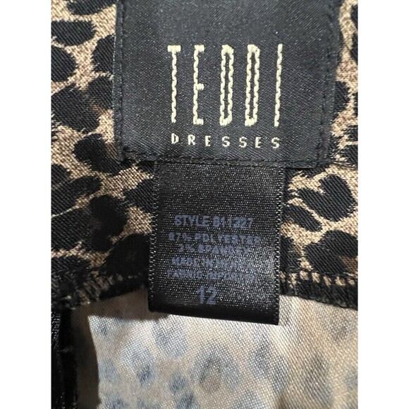 Teddi Designs Leopard Print Sleevless Midi Dress Zip Back With Stretch Size 12 - Picture 6 of 7
